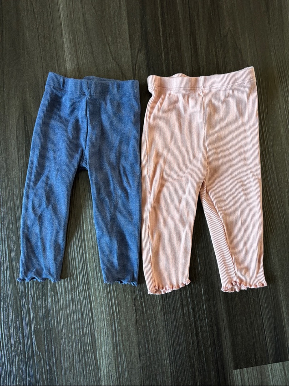 Kids Ribbed Knit Leggings - Blue and Blush Pink
